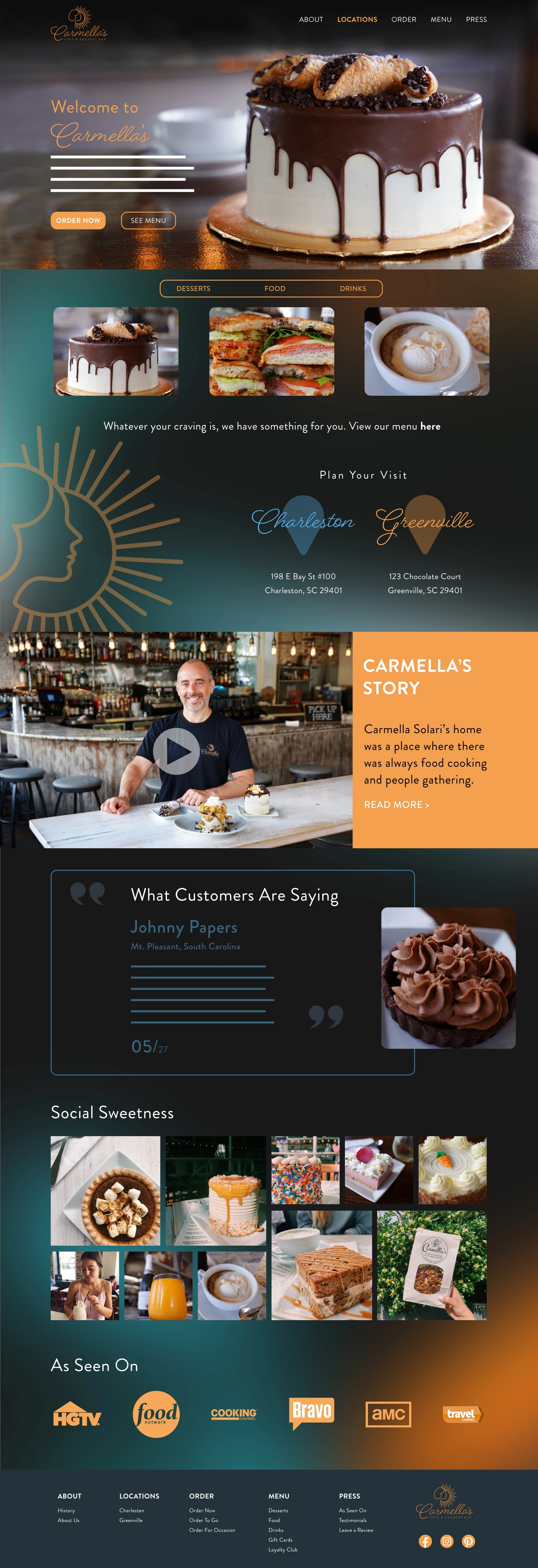 Homepage Option 1 with teal and charcoal backgrounds