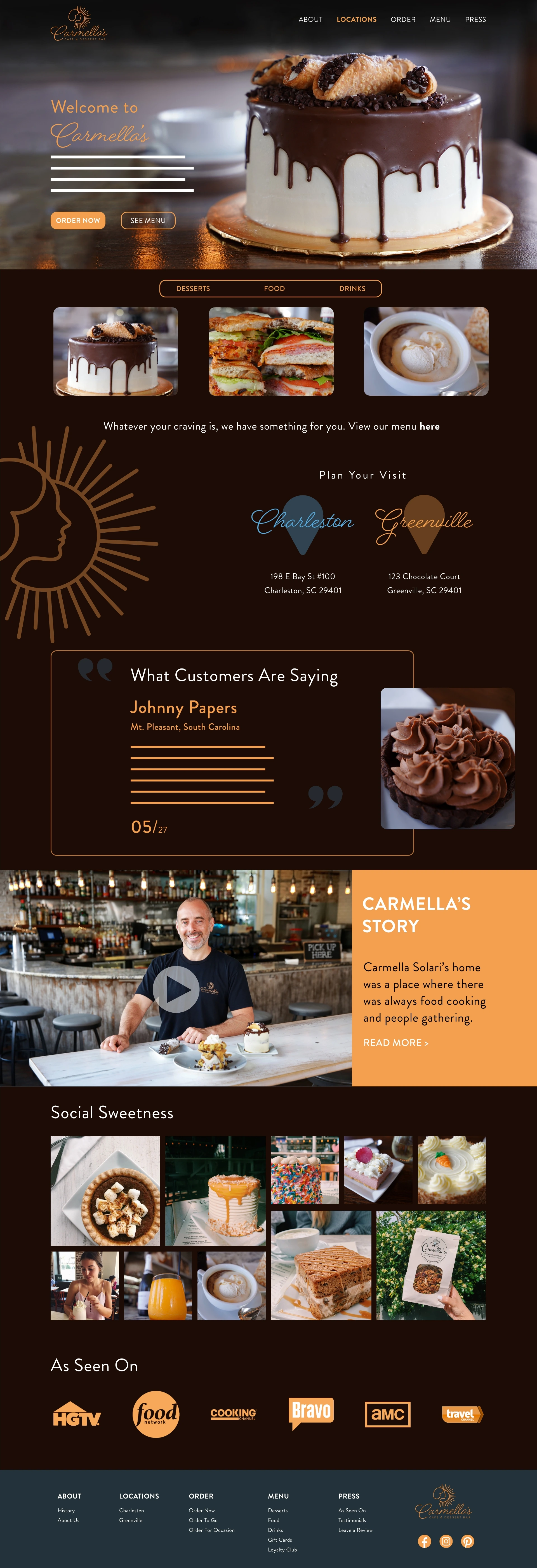 Alternate homepage with a dark brown background