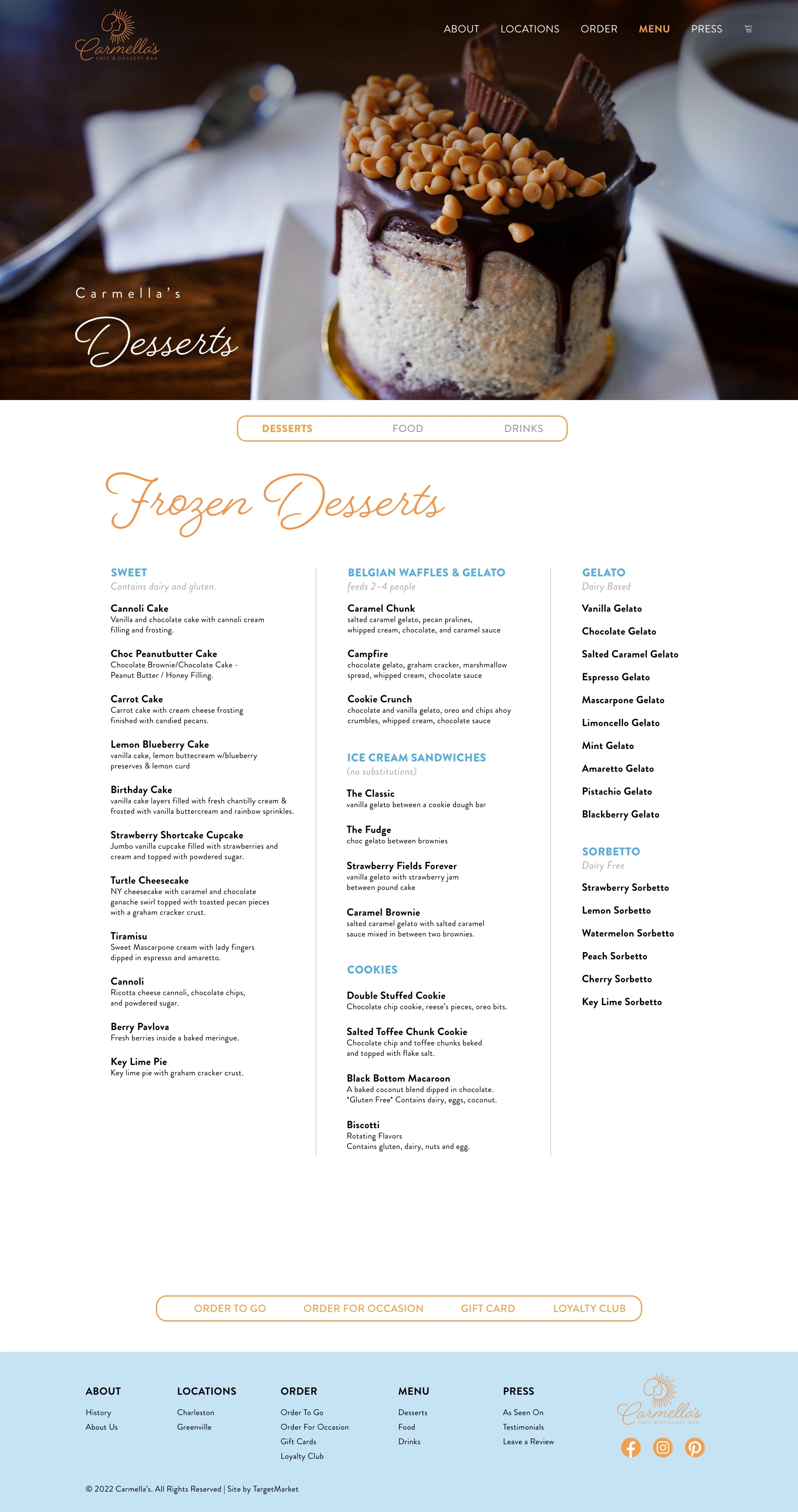 Dessert menu — Carmella’s website design