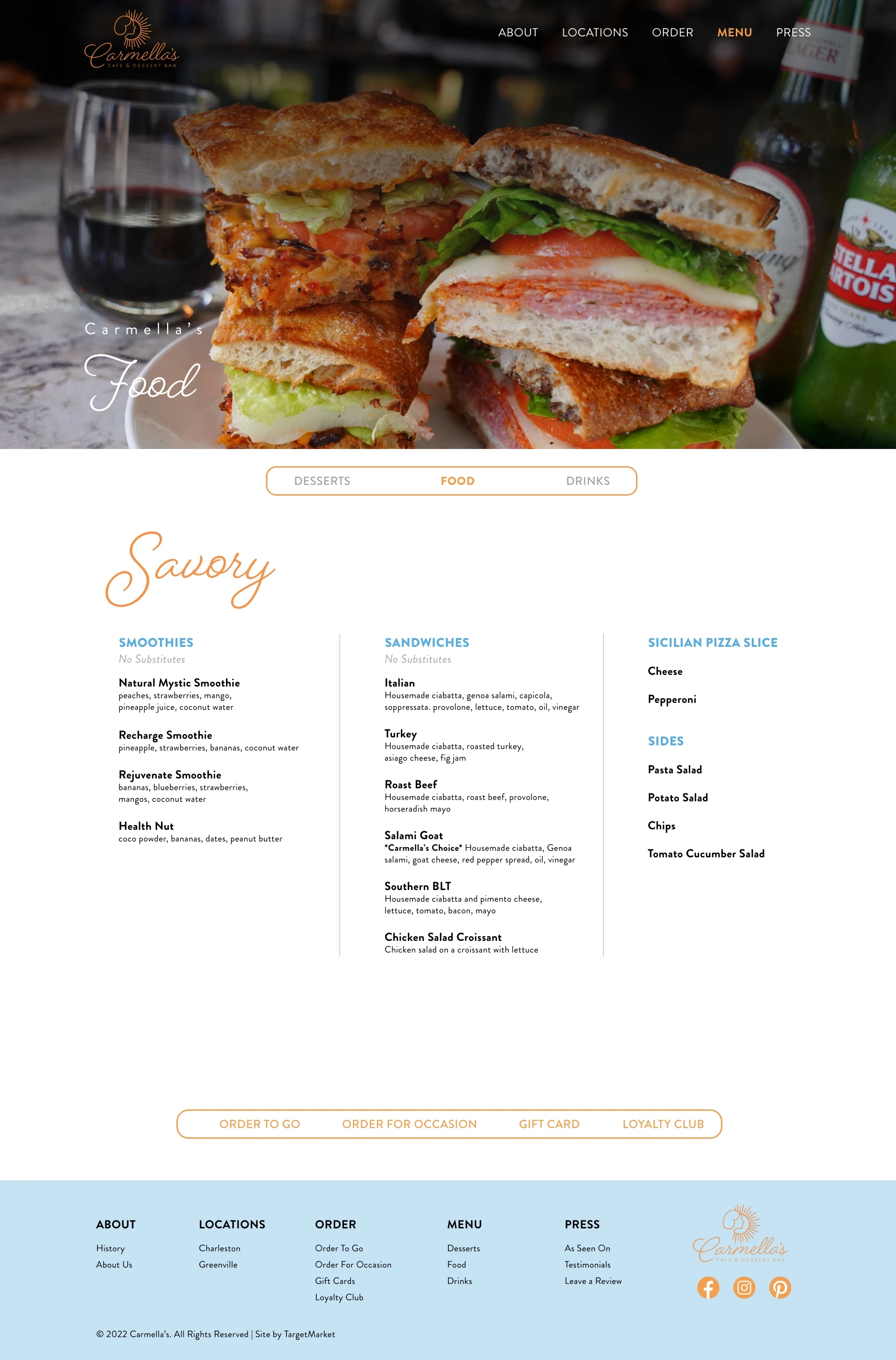 Food menu — Carmella’s website design