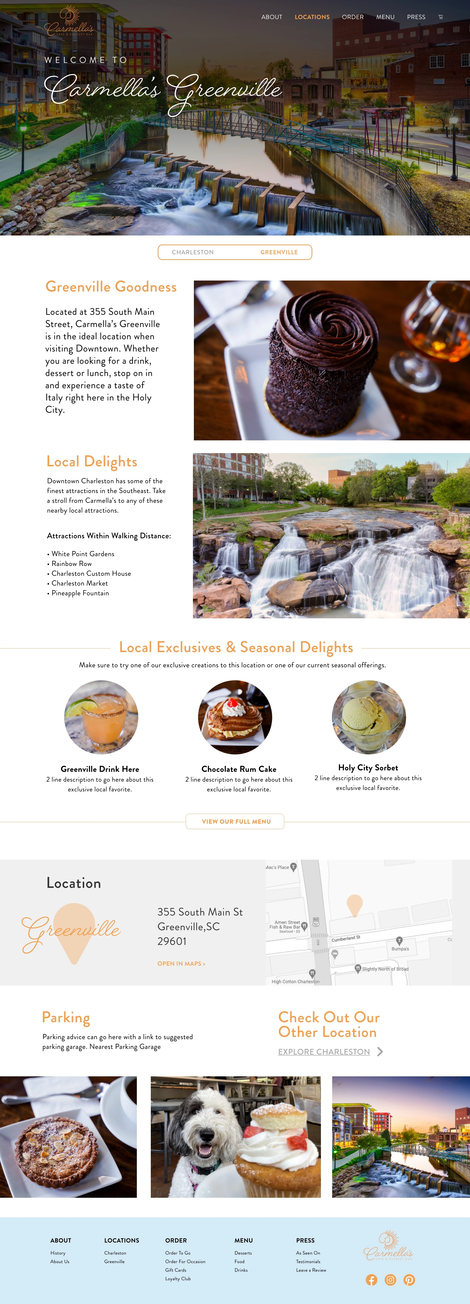 Greenville location — Carmella’s website design