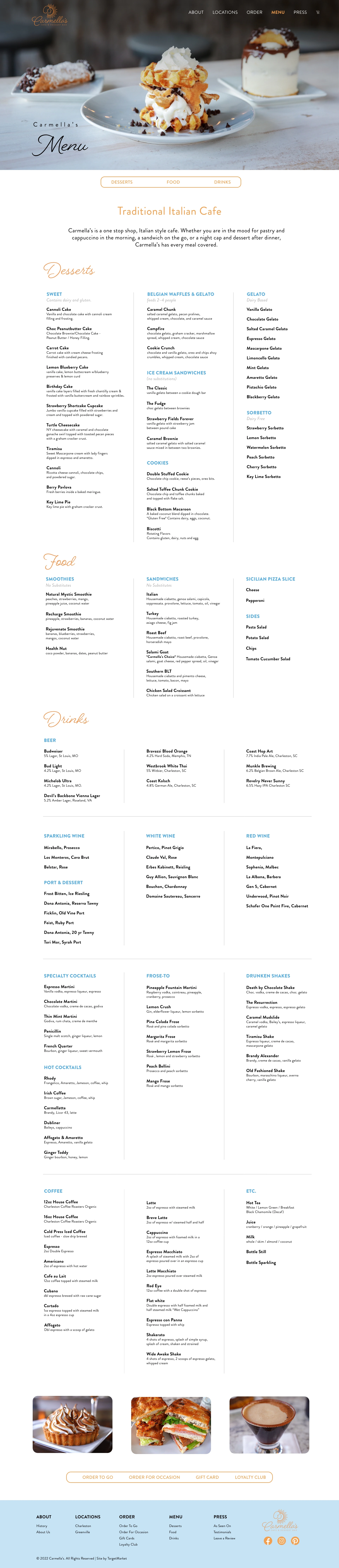 Complete menu — Carmella’s website design