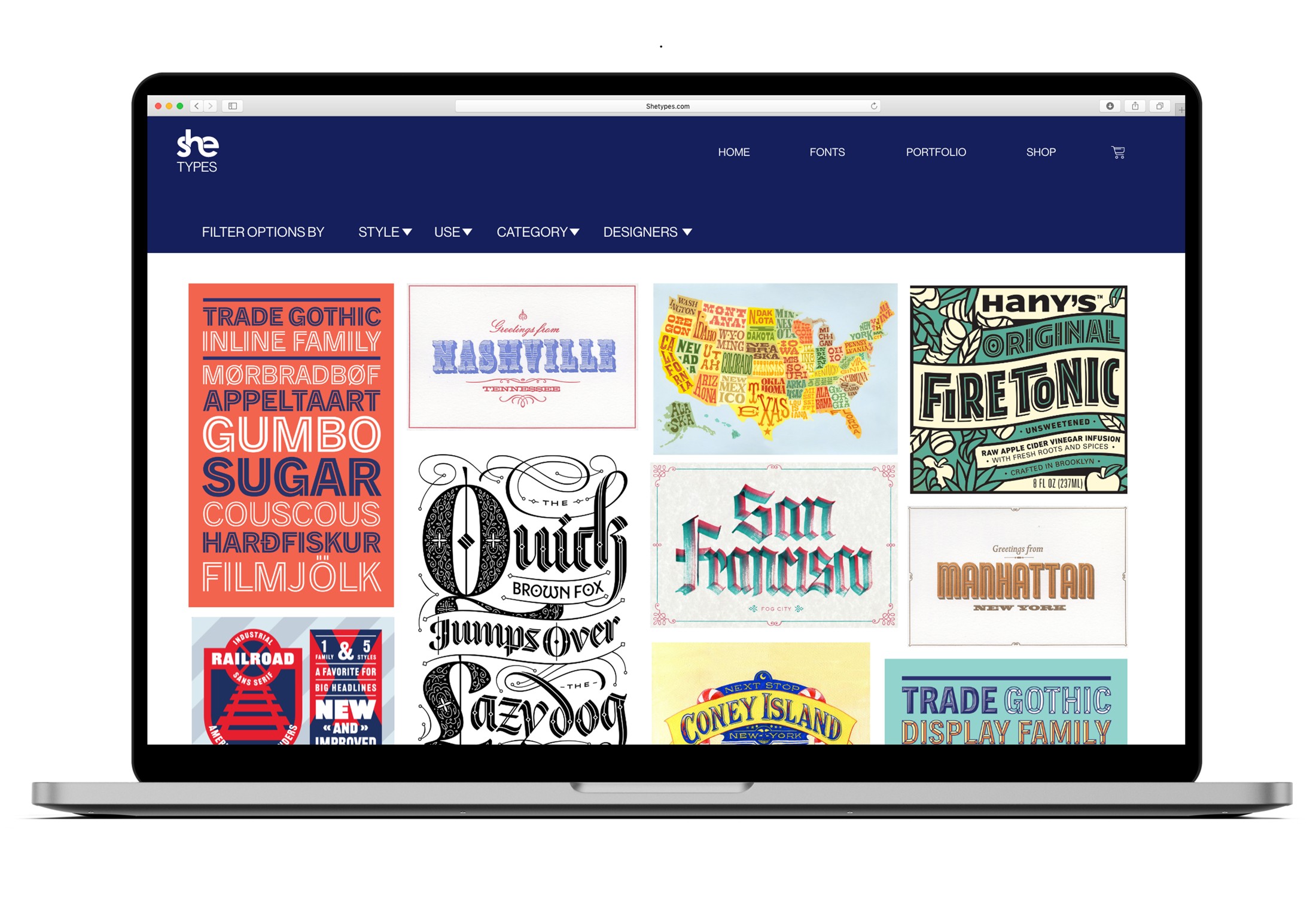 Typographic artwork gallery on the SHE TYPES website