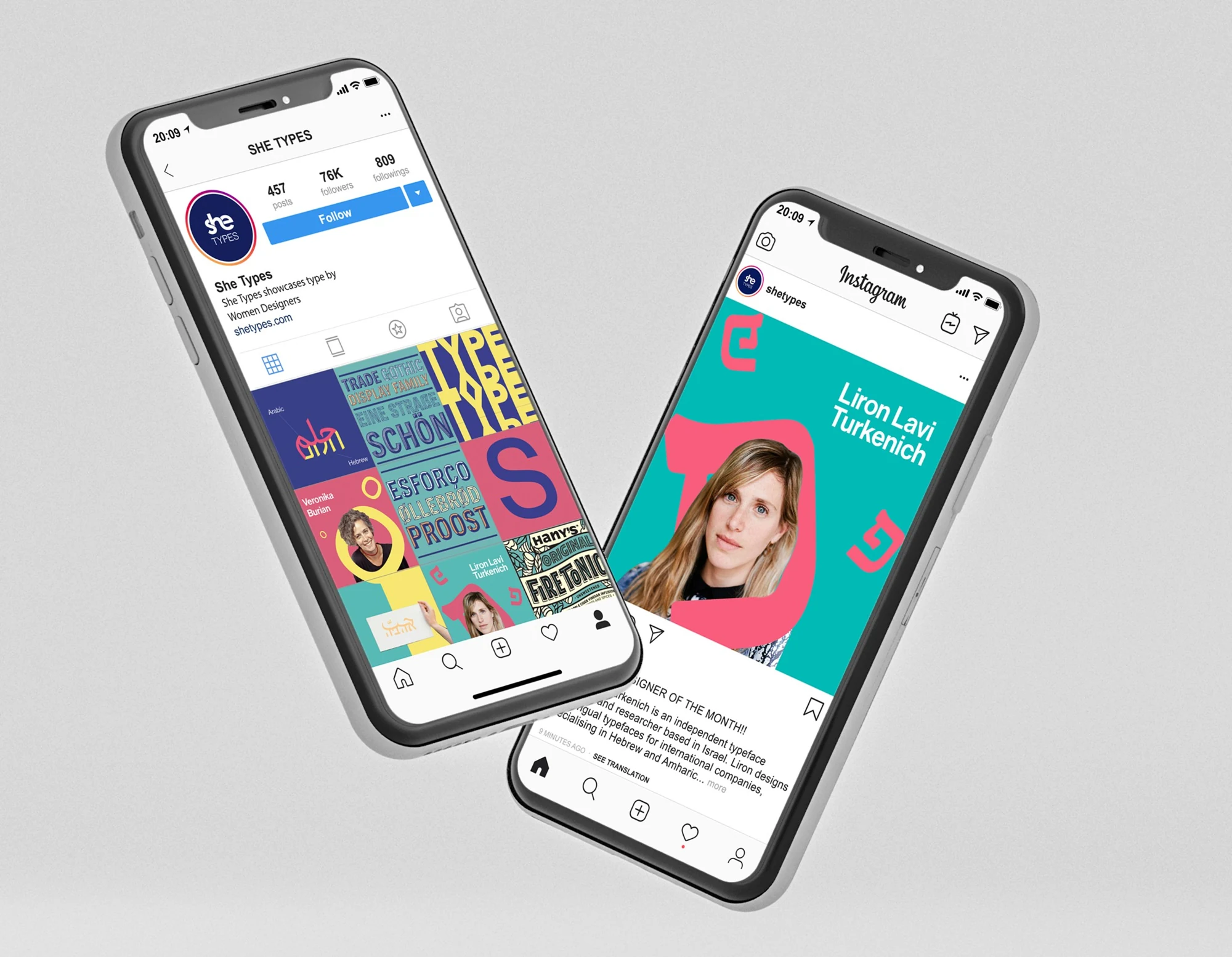 SHE TYPES social media profile and designer story mockups