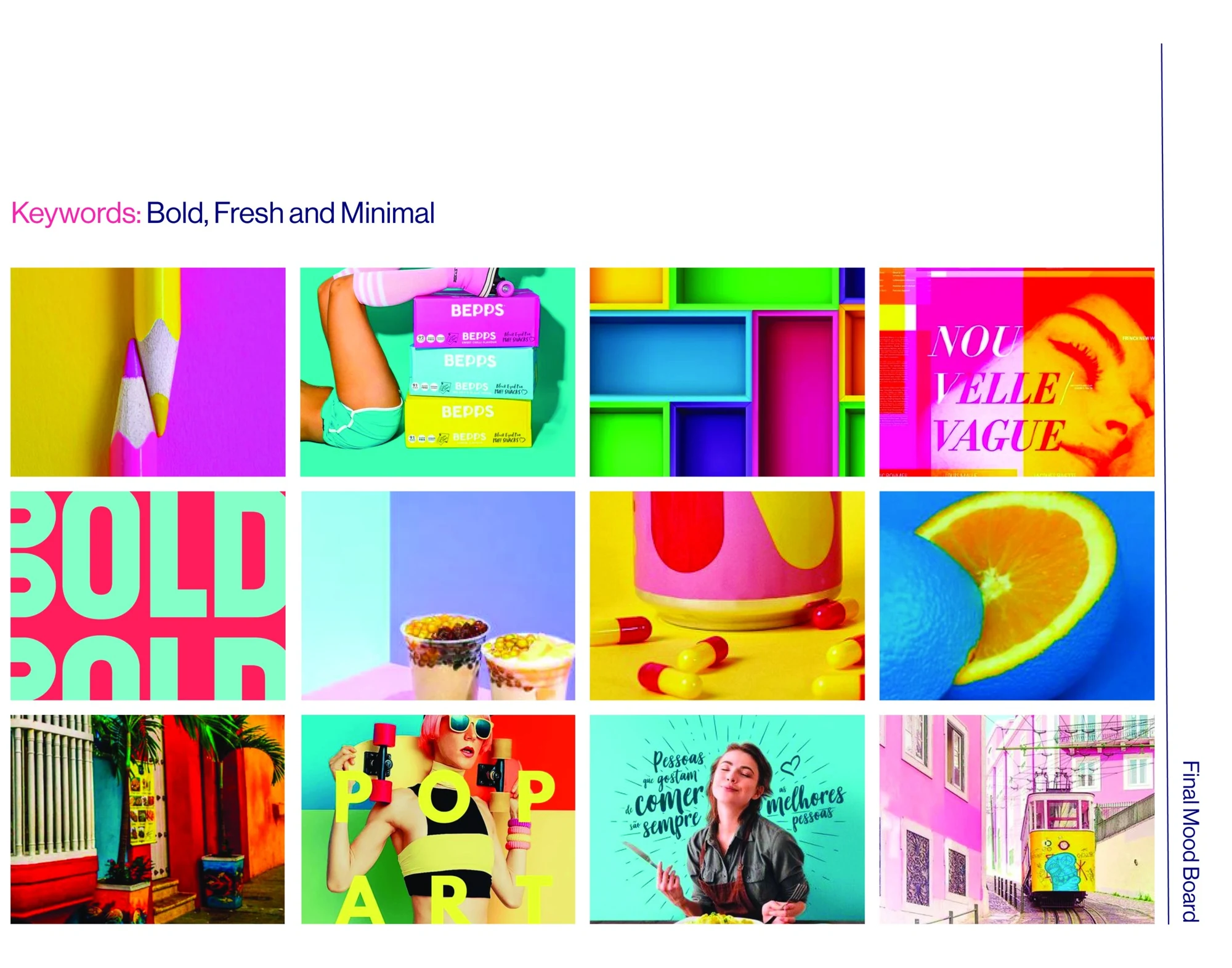 Visual moodboard exploring bold color and minimal compositions