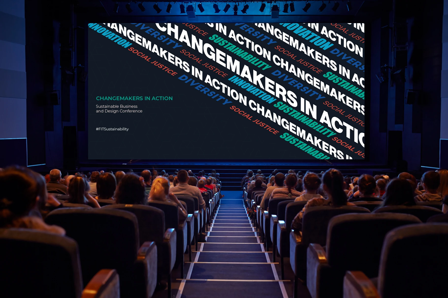 Conference stage / Identity application shown in a venue mockup.