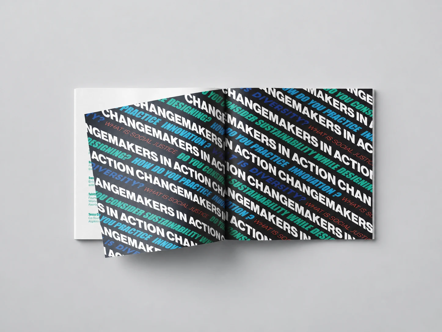 The visual language / Repeated type creates a stepped rhythm across the publication.