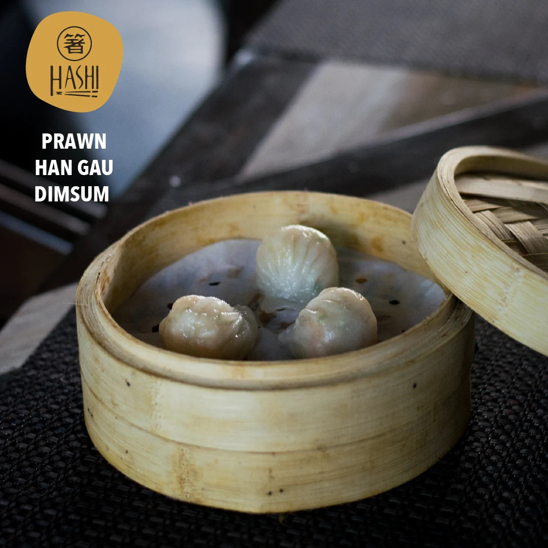 Prawn dim sum in a bamboo steamer