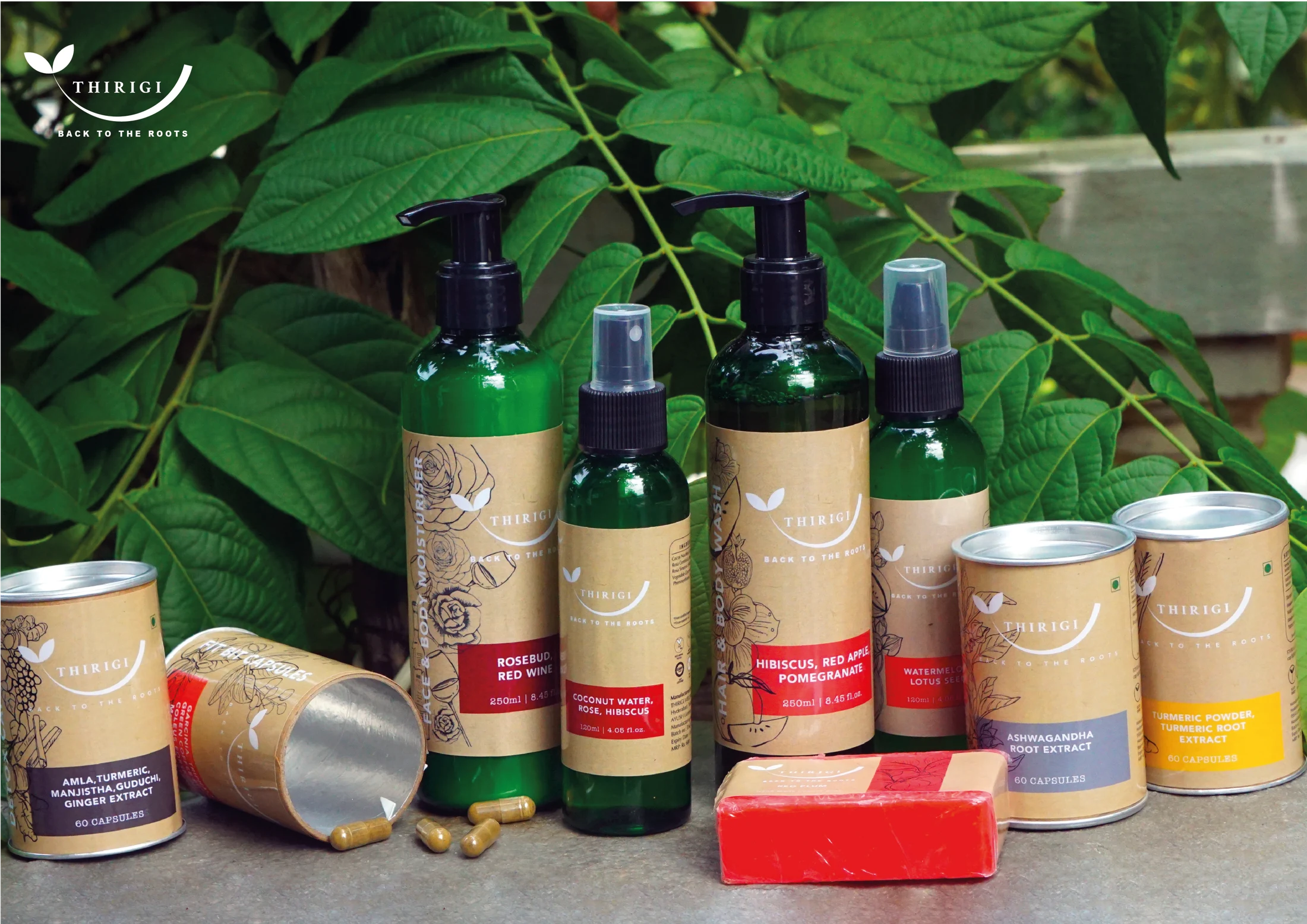 Thirigi product range with botanical packaging