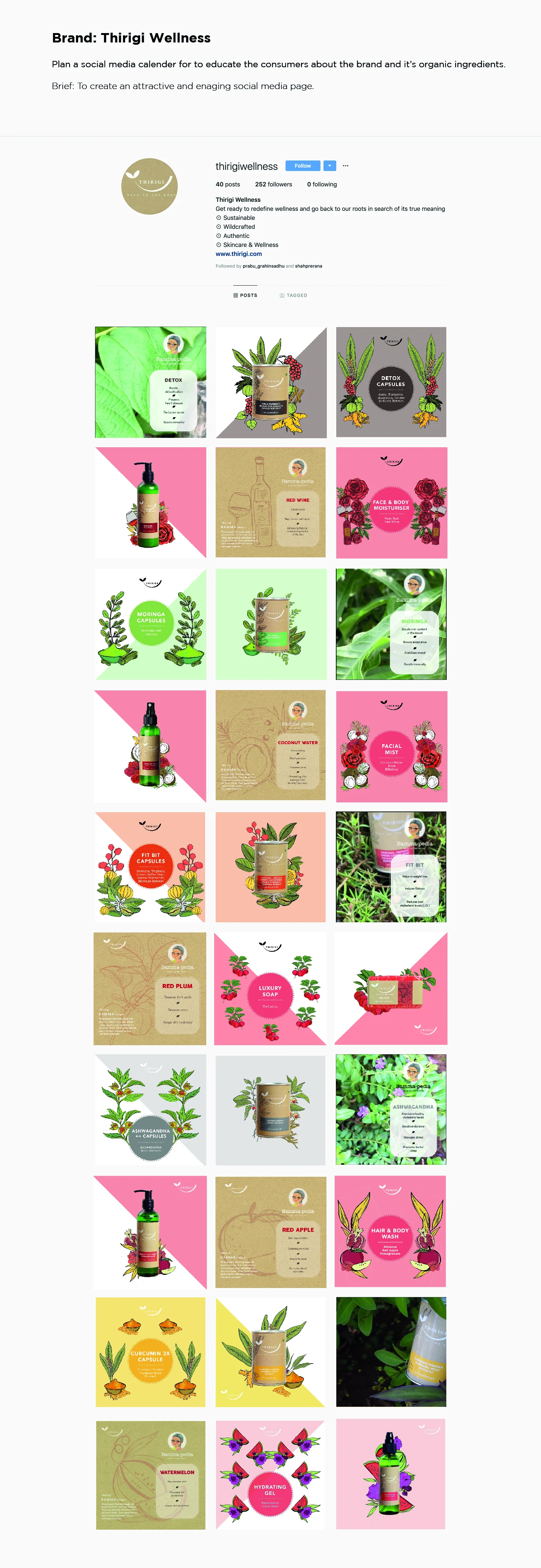 Thirigi social feed combining product photographs, illustrations and ingredient stories