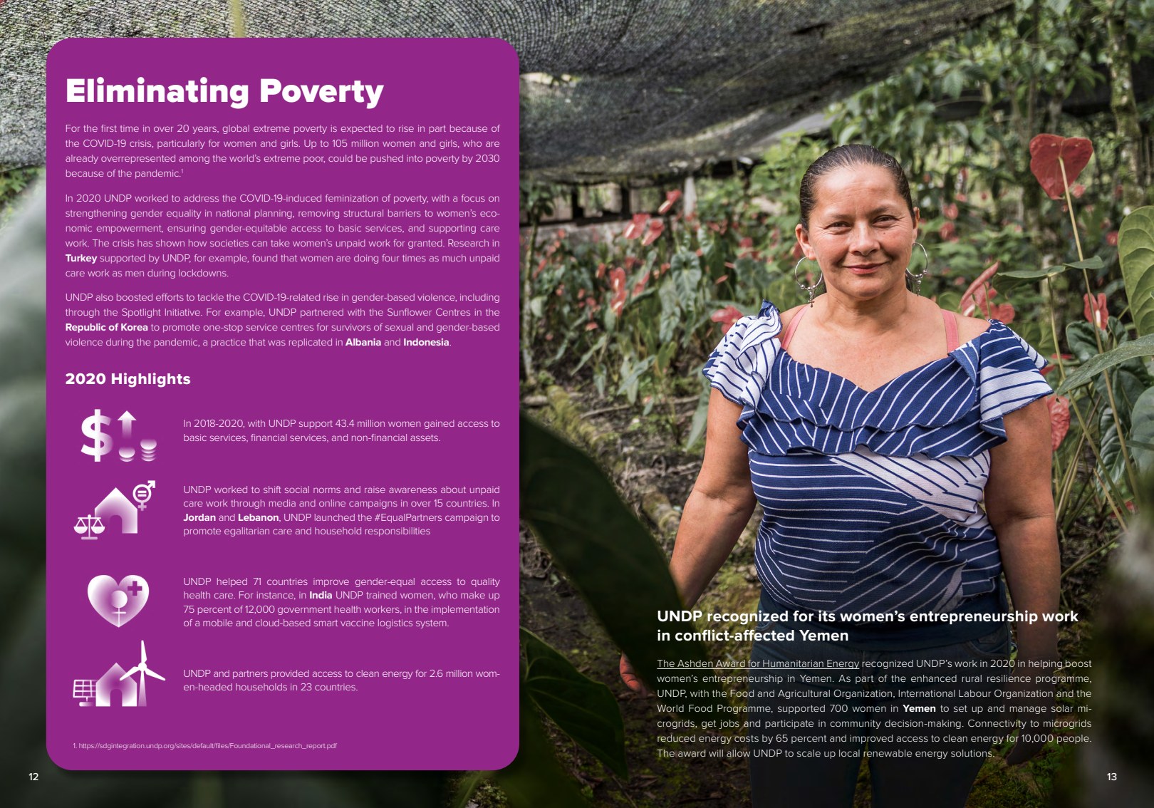 Eliminating Poverty spread, printed report pages 12 and 13